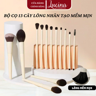   QUÀ: KHĂN NÉN Bộ Cọ 13 Cây Trang Điểm Cá Nhân Cán Gỗ Cao Cấp Lông Mềm Mịn Bám Phấn LUCINA COSMETICS 