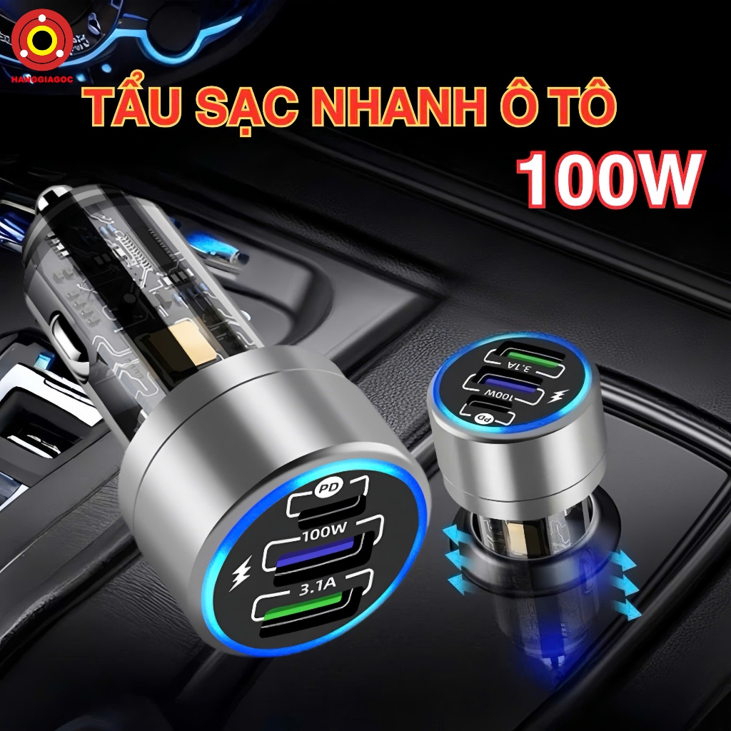Sạc Ô Tô A60 100W - Sạc Nhanh PD+QC Nhiều Thiết Bị Cùng Lúc, Tản Nhiệt Tốt, Ổn Định, Nhỏ Gọn