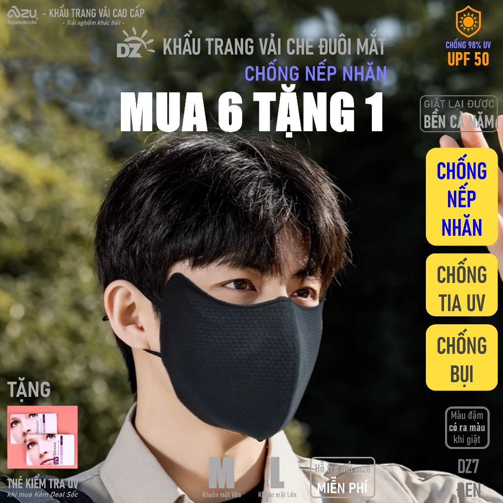 Khẩu trang chống nắng Che Đuôi Mắt chống nếp nhăn, khẩu trang vải chống tia UV màu đen Azumikichi DZ7