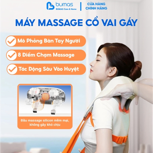 Máy Massage Cổ Vai Gáy BUMAS M3 Pro – 8 Điểm Chạm Silicon, Mô Phỏng Tay Người, Giảm Đau Nhức Tại Nhà