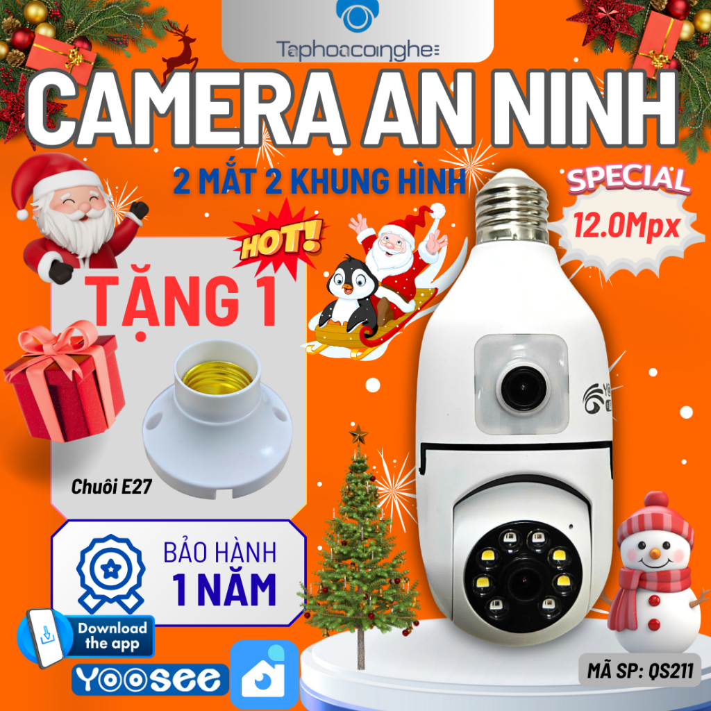 Mẫu Mới 2026 - Camera Yoosee Chui Bóng Đèn HK211 - 1 Mắt 10.0Mpx FullHD , thoại 2 chiều, xoay 360 độ, Máy Ảnh | BigBuy360 - bigbuy360.vn