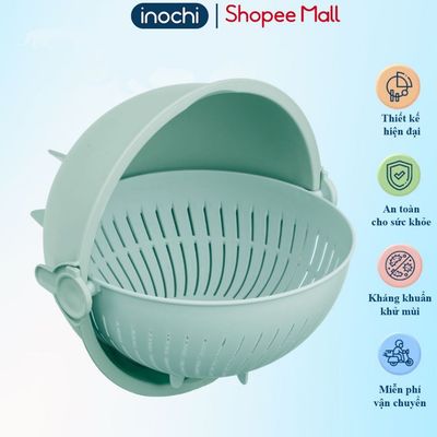Bộ thau rổ xoay đa năng 28CM Inochi, chất liệu nhựa bền đẹp không phai màu, bộ thau rổ tiện dụng