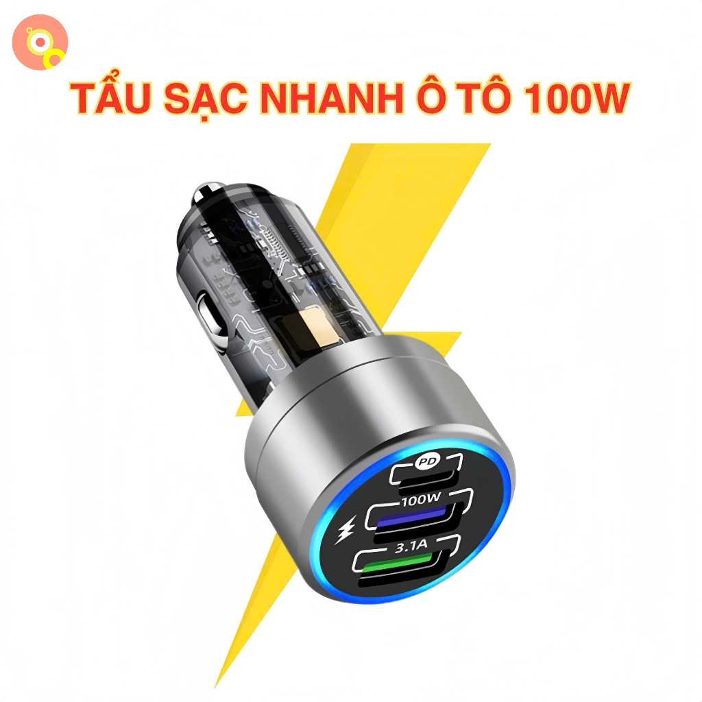 Sạc Ô Tô A60 100W - Sạc Nhanh PD+QC Nhiều Thiết Bị Cùng Lúc, Tản Nhiệt Tốt, Ổn Định, Nhỏ Gọn