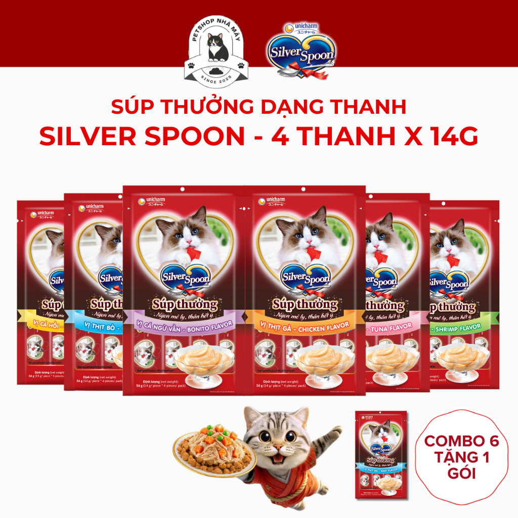 Súp Thưởng Cho Mèo Silver Spoon (14g/thanh) - 6 Vị Thơm Ngon