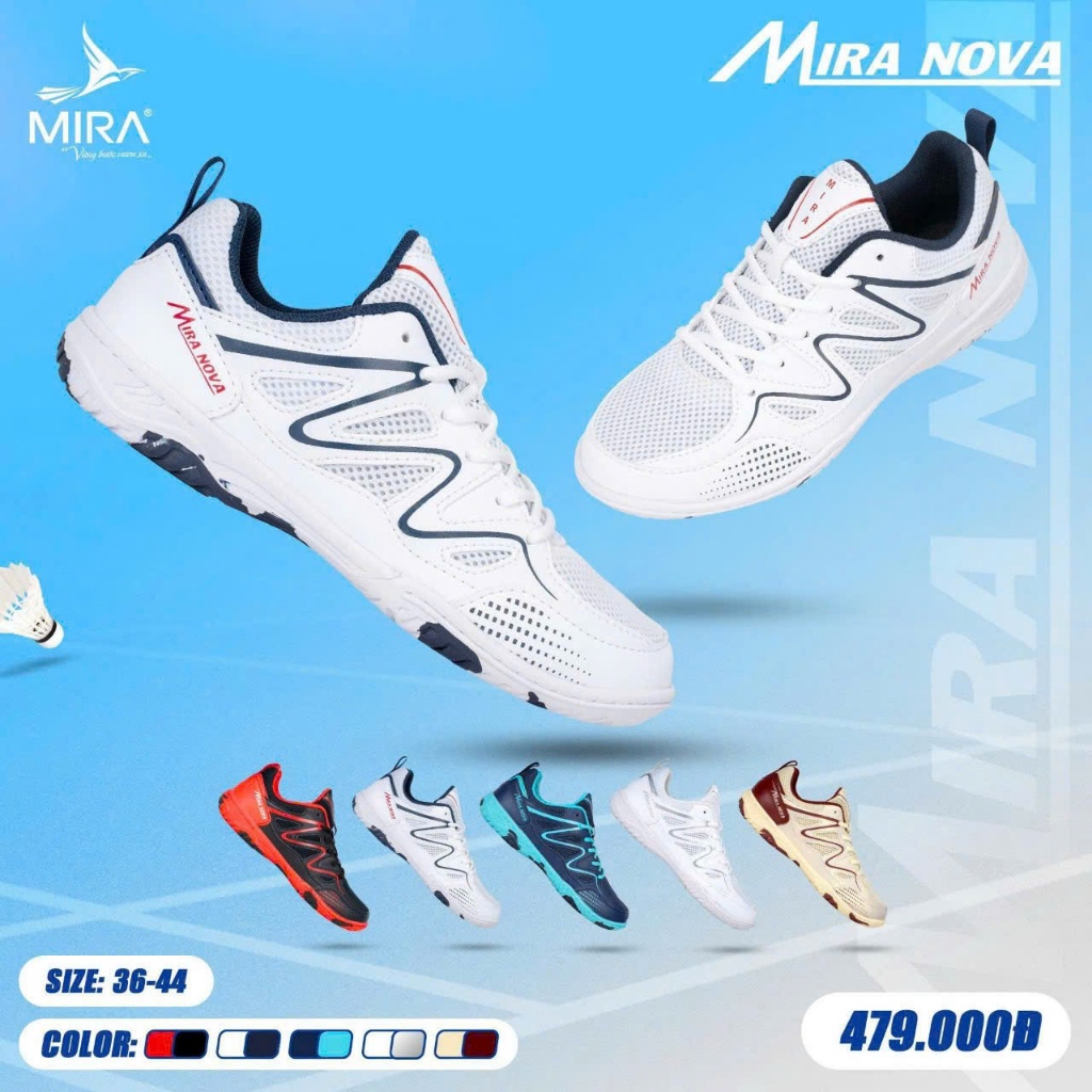 Giày cầu lông, giày bóng bàn Mira Nova da PU vải mesh thoáng khí Merci sport