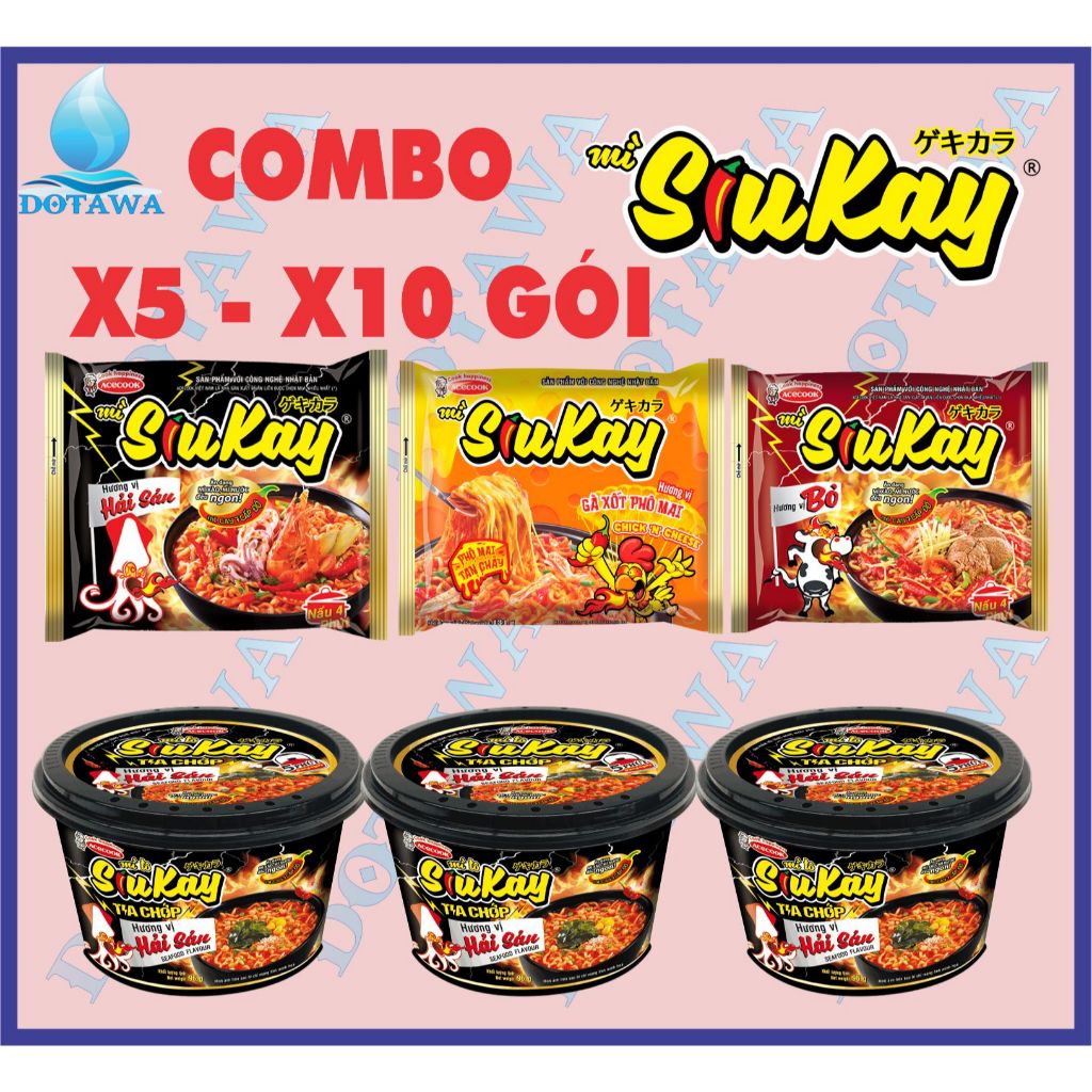 COMBO X5 X10 Gói Mì SIUKAY Hương Vị Bò Cay, Gà Cay, Hải Sản
