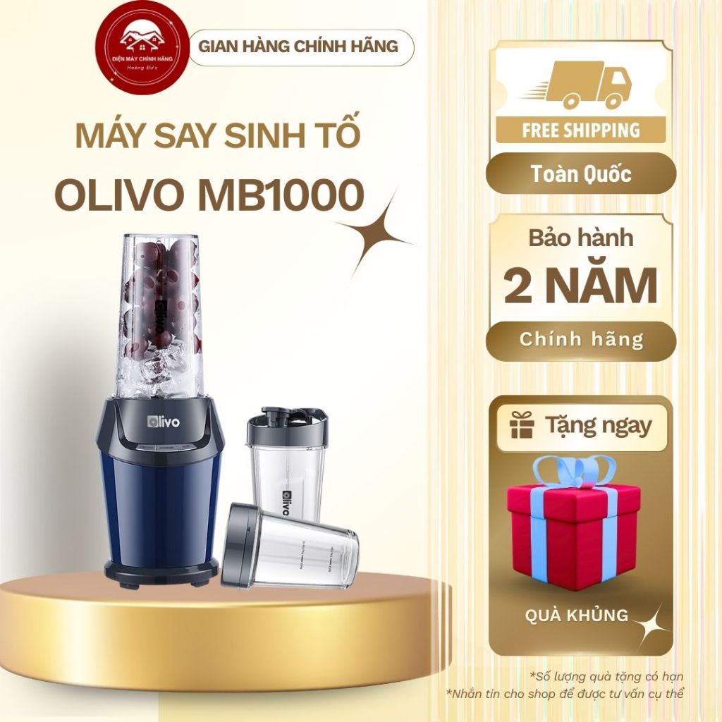 Máy xay sinh tố OLIVO MB1000 - Xay Khô - Xay Đá Viên - Lưỡi Inox - Ba cốc riêng biệt