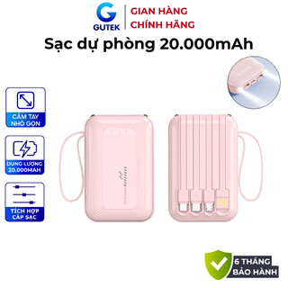  Pin sạc dung lương 20000mah Gutek GT18 sạc nhanh 20W nhỏ gọn có sẵn dây cho điện thoại 
