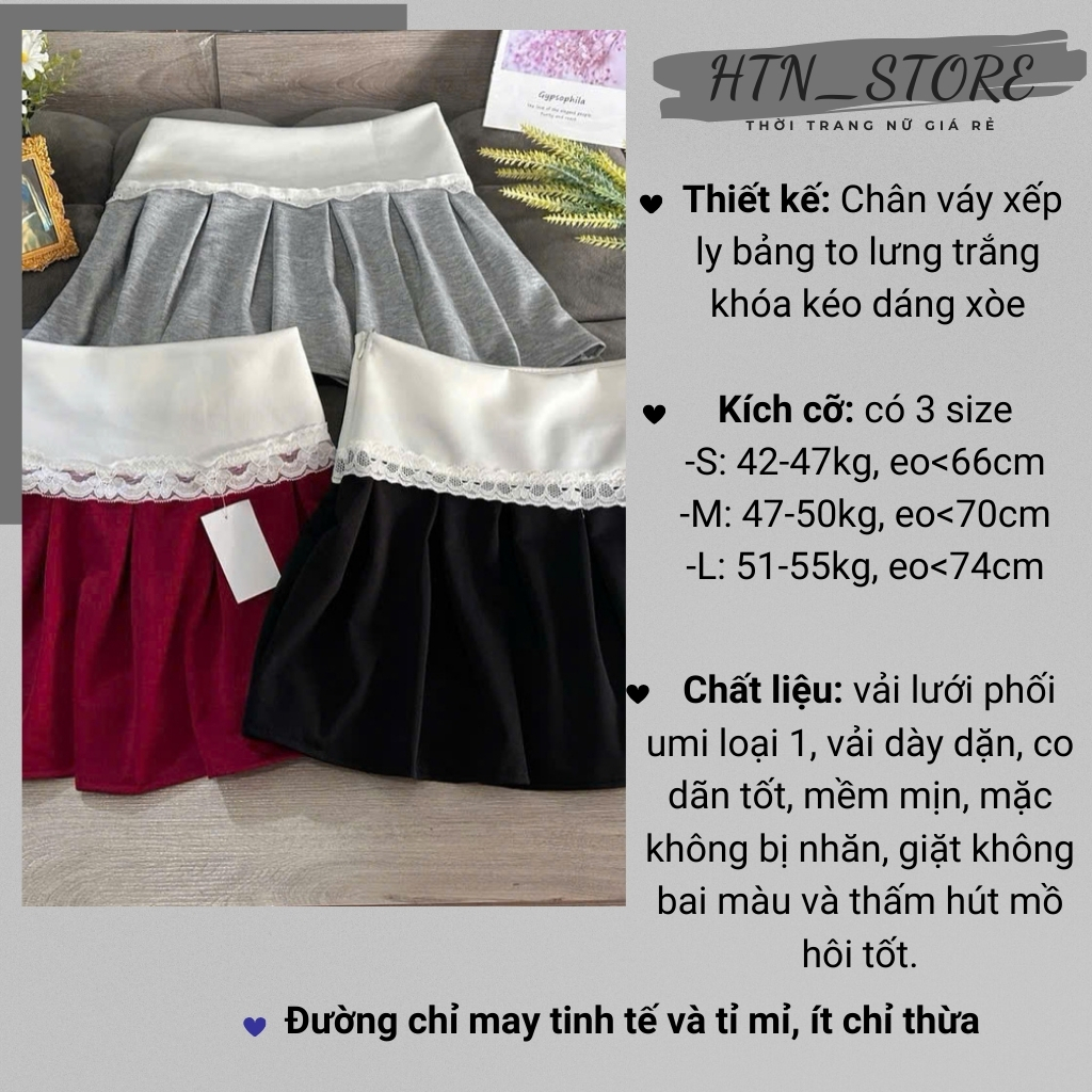 Chân váy ngắn xòe xếp ly cạp cao lưng trắng phối viền ren có lót quần phong cách thể thao sexy HTN Store | BigBuy360 - bigbuy360.vn