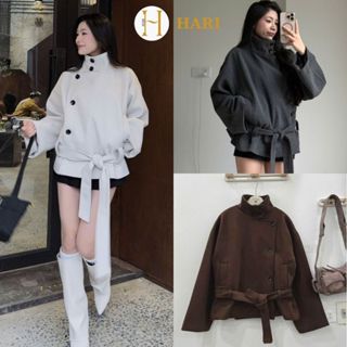  Áo khoác Dạ Hari Nữ Dáng Lỡ Cổ Đứng Kèm Đai Thắt Eo Thanh Lịch Ấm Áp 601 P9 