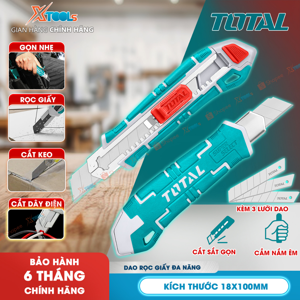 Dao rọc giấy mini Total THT522136 dao cắt giấy total, kích thước 18x100mm, thép không gỉ, rọc dây đi