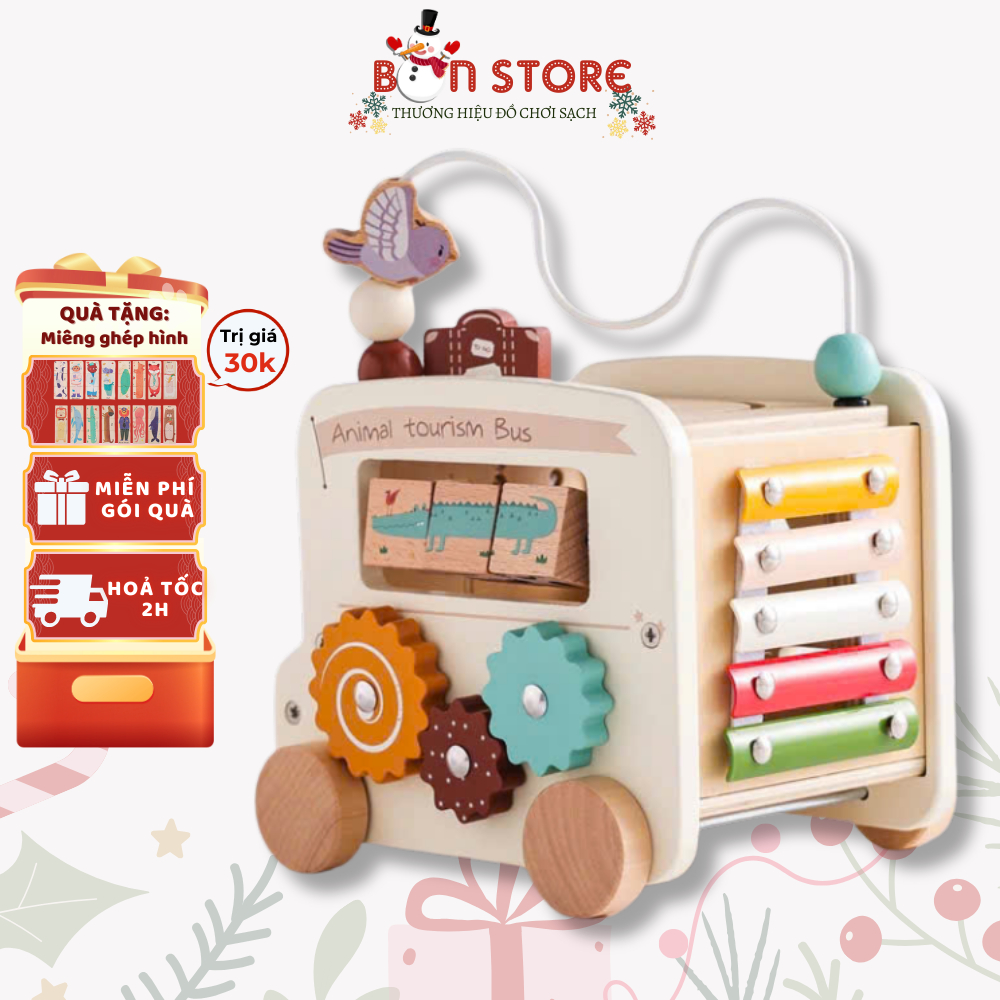 Đồ Chơi Hộp Bận Rộn Busy Box Gỗ 6 in 1 Đồ Chơi Nhận Thức Giáo Dục Sớm Montessori Cho Trẻ Em Từ 6 thá