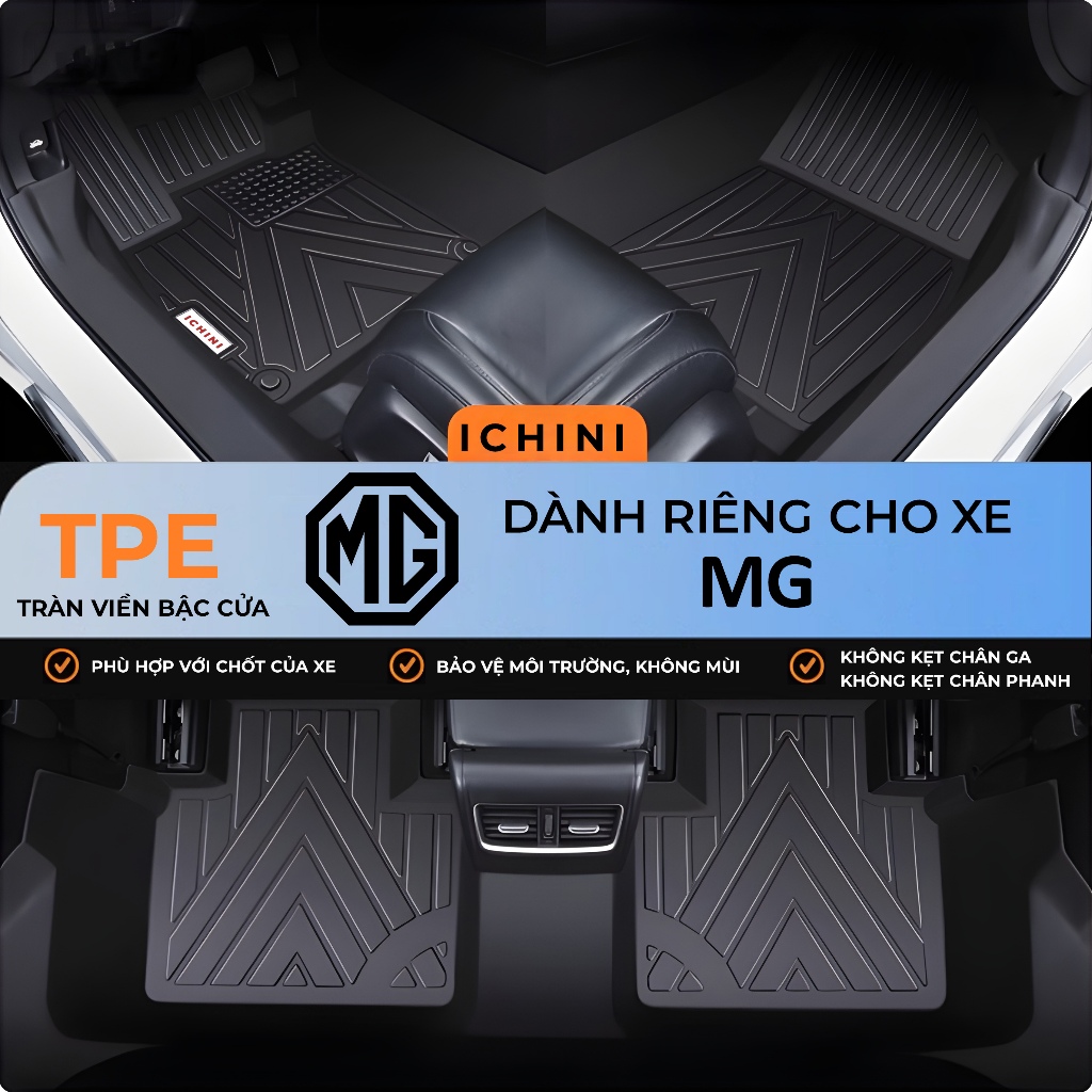 Thảm lót sàn MG 5, MG ZS tràn viền bậc cửa TPE, bao trọn thành xe ICHINI