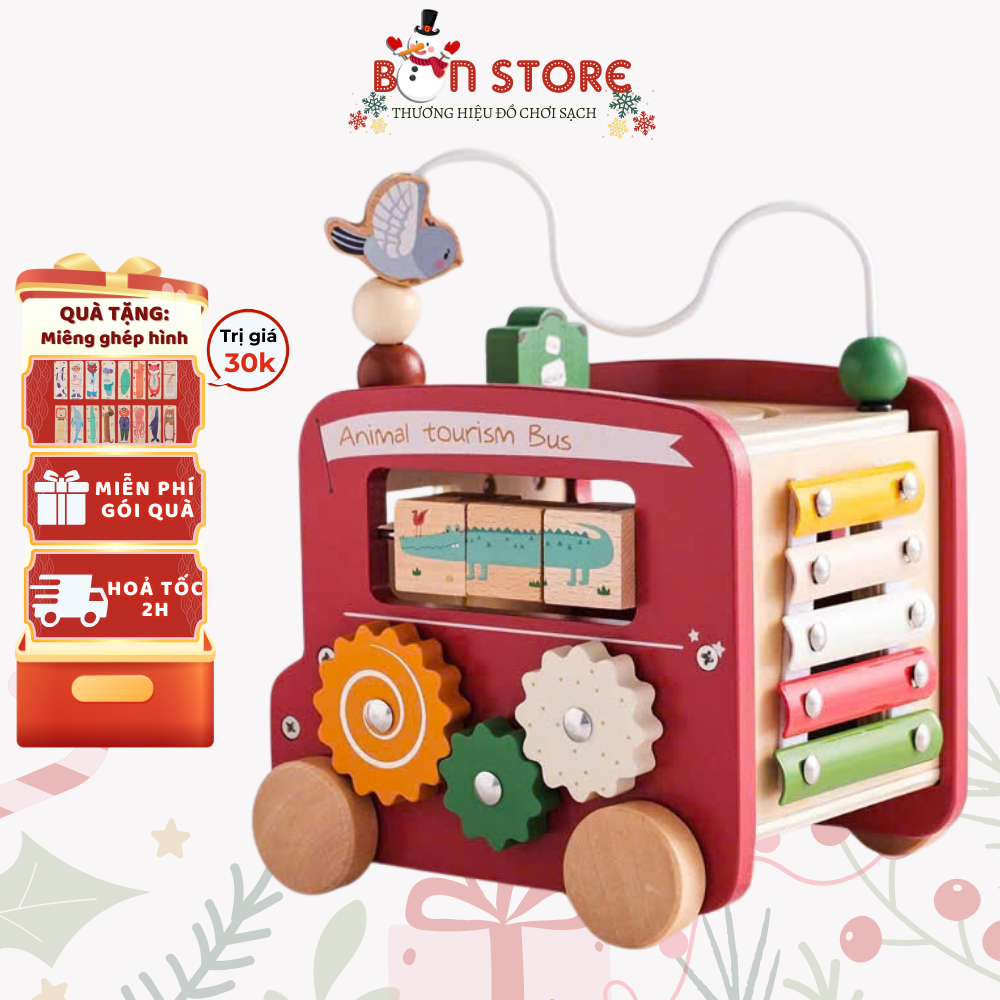 Đồ Chơi Hộp Bận Rộn Busy Box Kem Gỗ 6 in 1 Đồ Chơi Nhận Thức Giáo Dục Sớm Montessori Cho Trẻ Em Từ 1