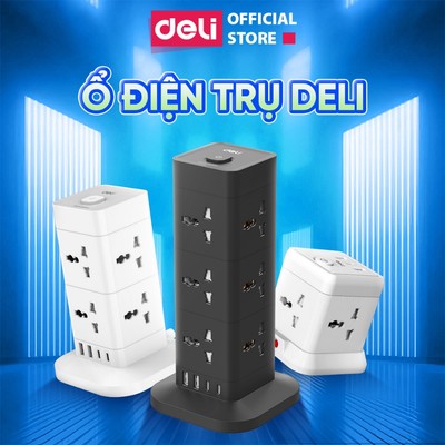 Ổ Cắm Điện Trụ Deli Ver 2026 Nhiều Màu Sắc, Ổ Điện Để Bàn 4-12 Ổ Đa Năng Kèm USB TypeC 20W