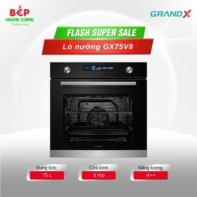 Lò nướng âm tủ GrandX GX75V8 - Quạt Đối Lưu, Nướng Tiết Kiệm Điện