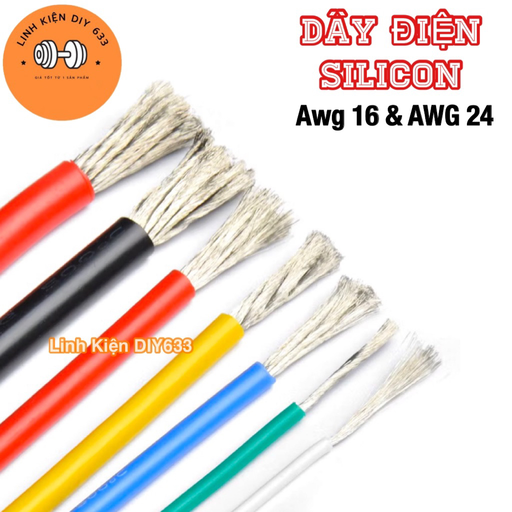 [1 mét] Dây điện Silicon chống cháy AWG 16 & AWG 24 (DIY633)