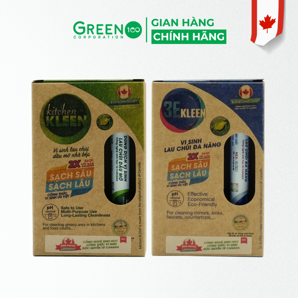 Combo 2 Hộp Vi Sinh Lau Chùi Dầu Mỡ Kitchen KLEEN & Đa Năng 3E KLEEN (Công Nghệ Sinh Học Canada)