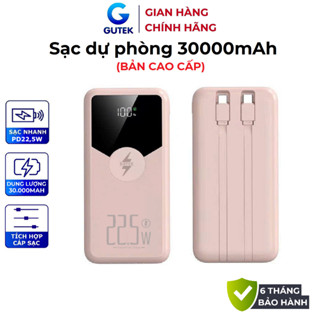  Sạc dự phòng 30000mAh Gutek GT229 sạc nhanh 22,5W pin dung lượng lớn tích hợp dây cáp cho điện thoại 