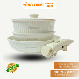  Bộ Nồi Chảo Chống Dính Ceramic AMERCOOK Easyclip Pro Tay Cầm Rời Dùng Mọi Loại Bếp 