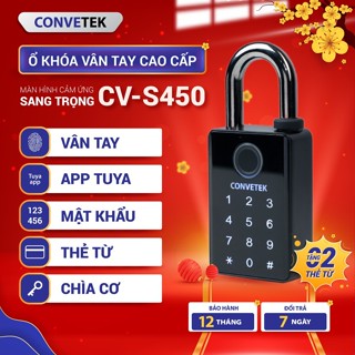   Mẫu Hot 2026  Ổ Khoá Vân Tay Màn Hình Cảm Ứng CONVETEK CV-S450 5 Cách Mở Tiện Dụng Chống Nước Chất Liệu HợpKim Kẽm Chắn 