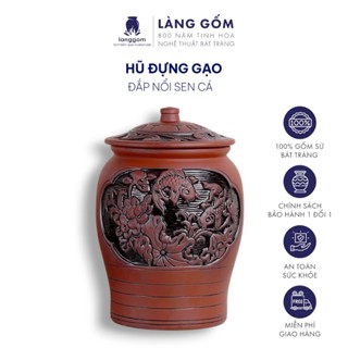  Chum đựng gạo sành Bát Tràng – Hũ đựng gạo Liên Ngư Hữu Dư – Chum sành phong thuỷ cao cấp - Làng Gốm 