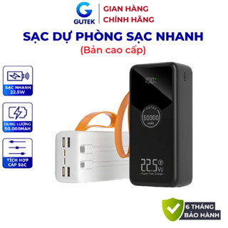  Sạc dự phòng 50000mAh sạc nhanh 22,5w dung lượng pin lớn có dây cắm nhiều điện thoại - Gutek GT230 