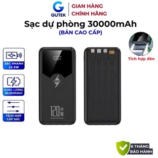  Sạc dự phòng 30000mAh sạc nhanh PD22,5W pin dung lượng lớn tích hợp dây cáp cho điện thoại - Gutek GT239 