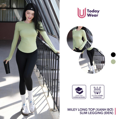[THU ĐÔNG - DEAL HỜI MỞ BÁN] Set đồ tập áo Miley Long Top xanh bơ mix quần Slim legging đen Today U Wear
