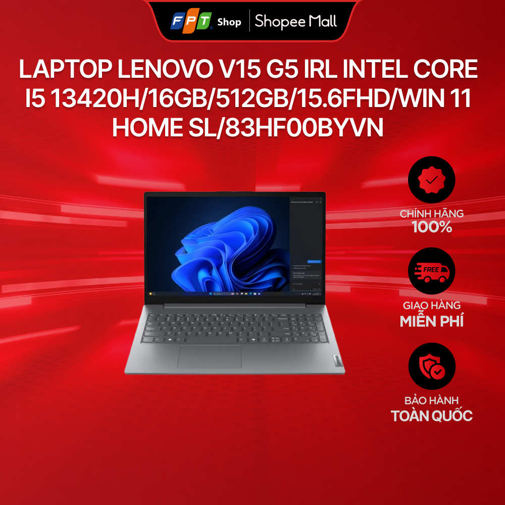 [Chỉ GH tận nơi] Laptop Lenovo V15 G5 IRL Intel Core i5 13420H/16GB/512GB/15.6FHD/Win 11 Home SL/83HF00BYVN