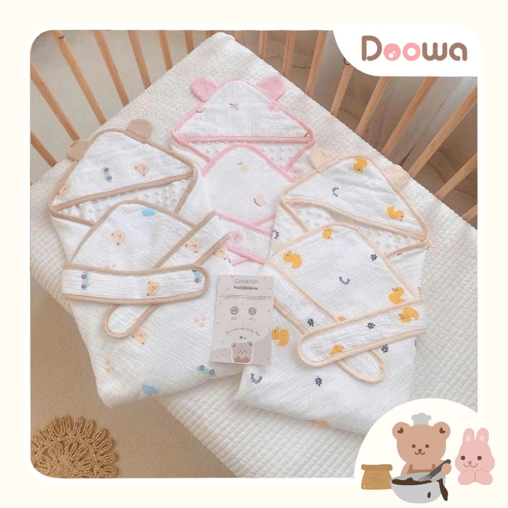 Ủ choàng đón bé, ủ choàng Monona chất liệu Xô muslin/Muslin hạt đậu siêu mềm nhẹ