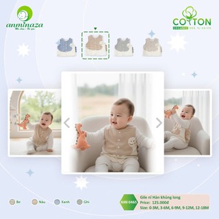 [Chính Hãng] Áo Khoác Gile Nỉ Bông Thu Đông Khủng Long Anminaza 2 Lớp Lót Lông Cực Ấm Cho Bé Trai 6-12kg -  AMI0465