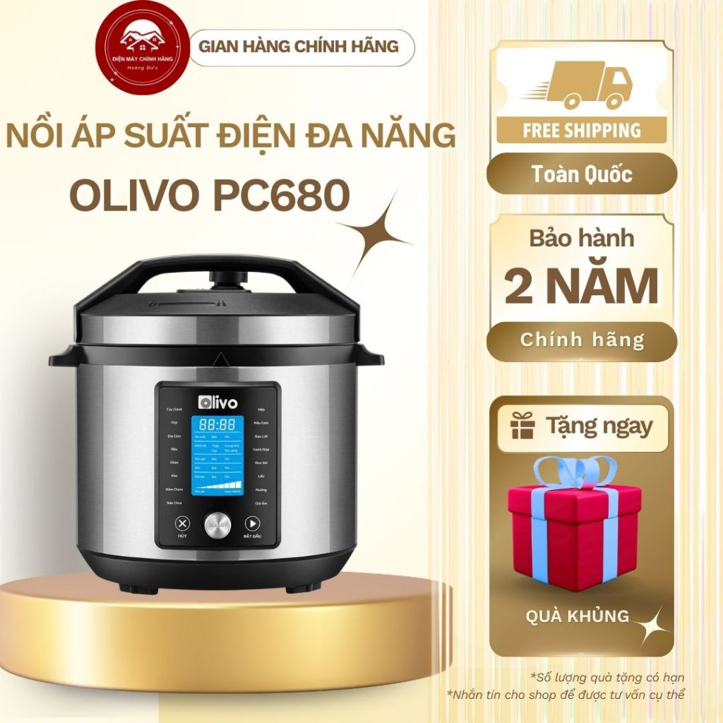 Nồi áp suất điện đa năng OLIVO PC60 - 16 Chế độ - Dung tích 6L - Hầm, Kho - Lòng nồi inox 304