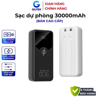  Pin sạc dự phòng 30000mAh Gutek GT229 sạc nhanh PD22,5W lớn tích hợp dây cáp cho điện thoại 