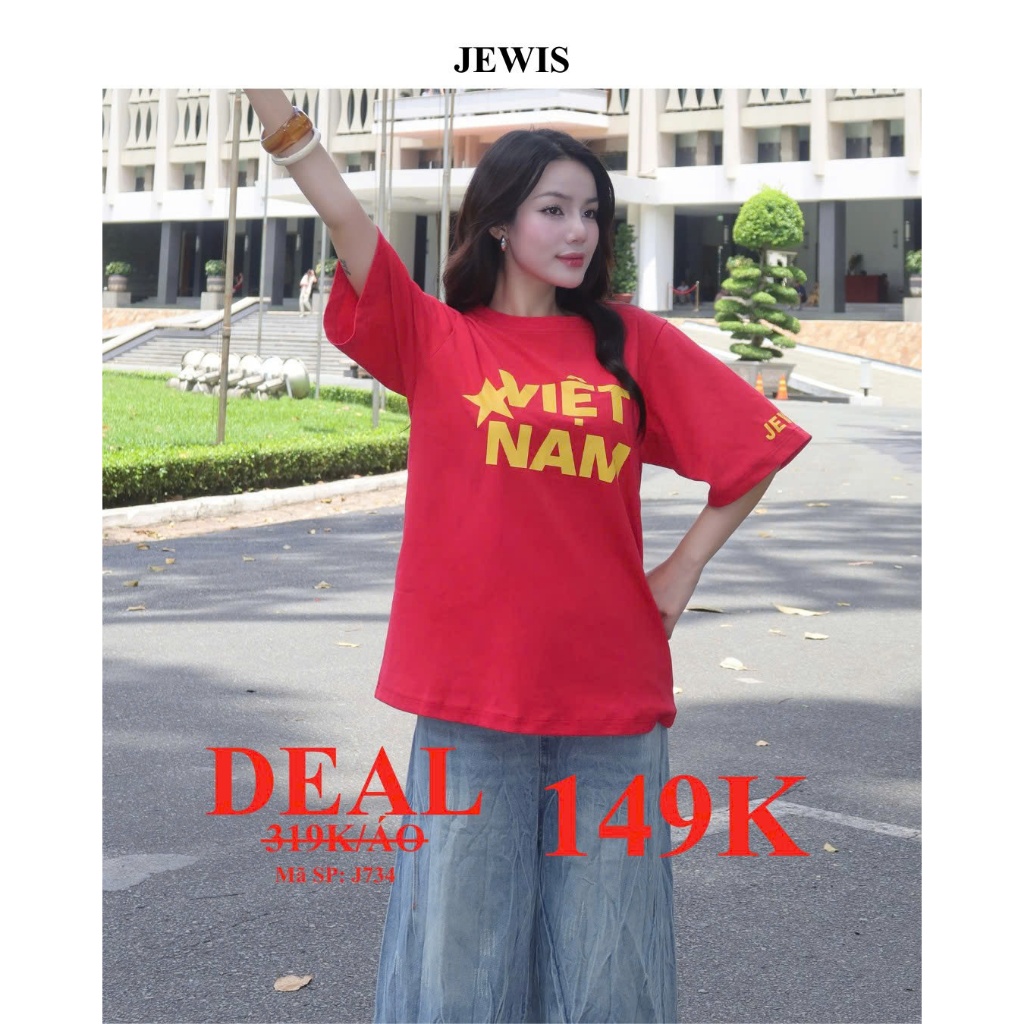 Áo Thun VIỆT NAM Jewis Màu Đỏ Chữ Vàng Phong Cách Basic Trẻ Trung Năng Động - J734