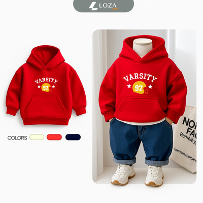 Áo nỉ hoodie bé trai in Varsity - Áo nỉ mũ trẻ em size từ 15-40kg  Loza Kids HN3466
