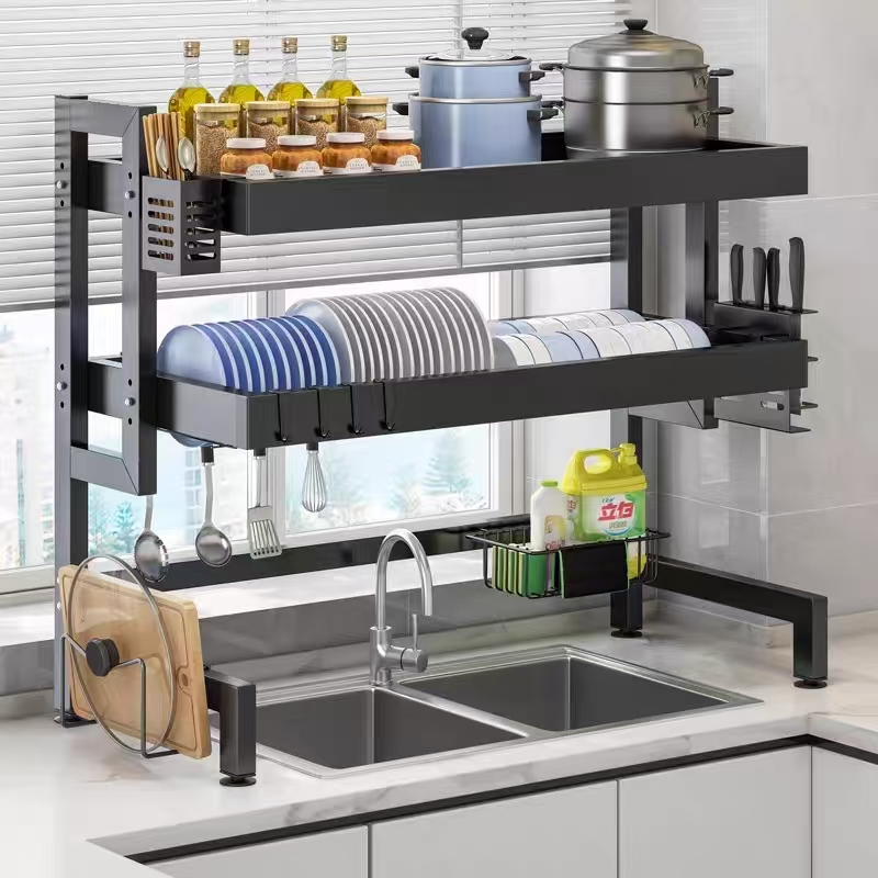 Inox 304 kệ đựng bát đĩa Trên Bồn Rửa Bát Cao Cấp kệ để bát đĩa Trên Bồn Rửa 65-125cm Kệ để bát