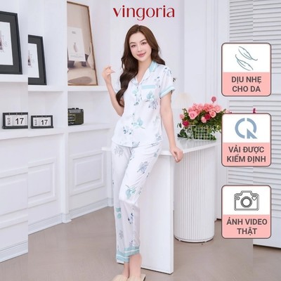 Bộ đồ ngủ nữ Pijama mặc nhà lụa VINGO/VINGORIA tay ngắn xuân hè H1139