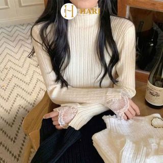  Áo len Hari Mỏng Giữ Nhiệt Phối Cổ Tay Ren Tiểu Thư siêu xinh style Ulzzang 0112 P0K12 