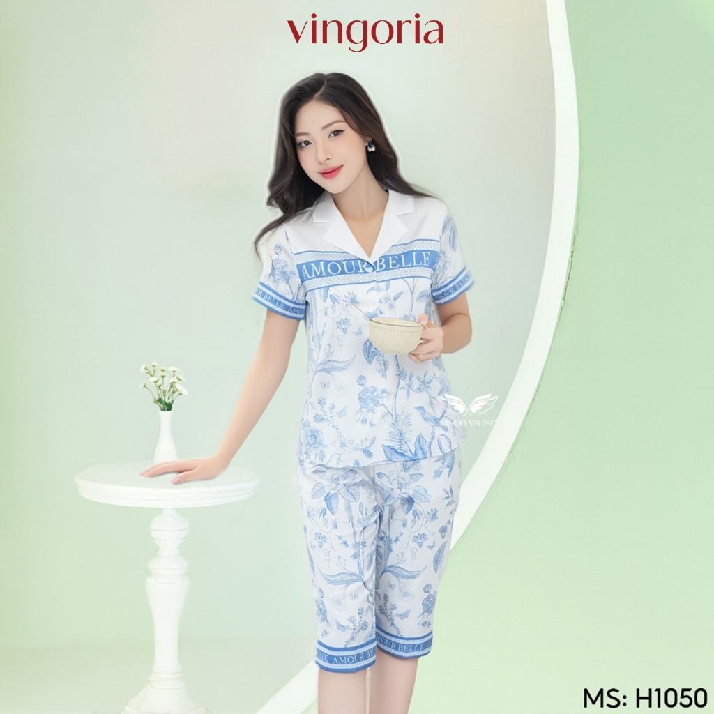 Bộ đồ ngủ Pijama mặc nhà lụa VINGO/VINGORIA áo tay ngắn xuân hè H1050
