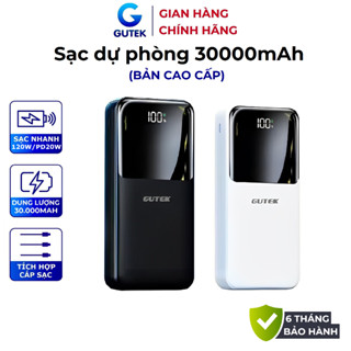 Pin Sạc dự phòng 30000mah dung lượng lớn sạc nhanh 22,5W đi kèm dây sạc điện thoại – Gutek GT69