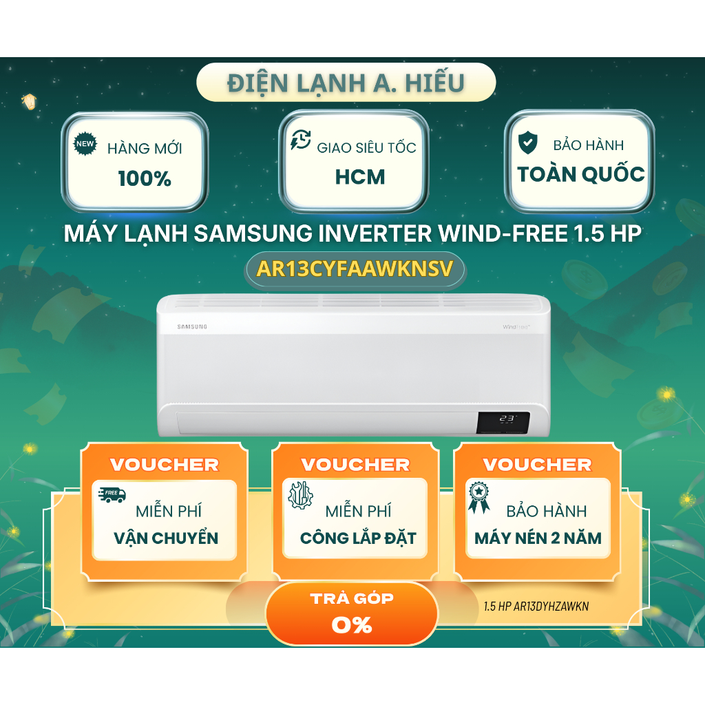 Máy Lạnh Samsung Inverter Wind-Free 1.5 HP AR13CYFAAWKNSV