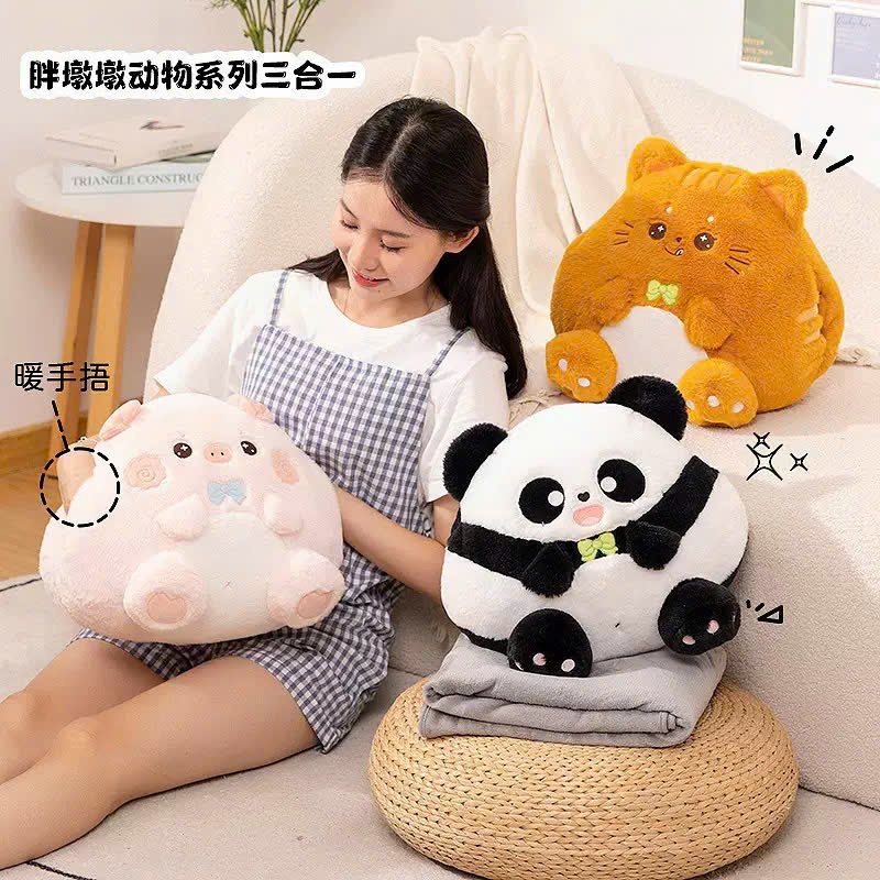 Bộ chăn gối văn phòng,mẫu gấu dâu tây doremon kèm chăn bên trong, gối kèm chăn cho bé đi học, đi du 