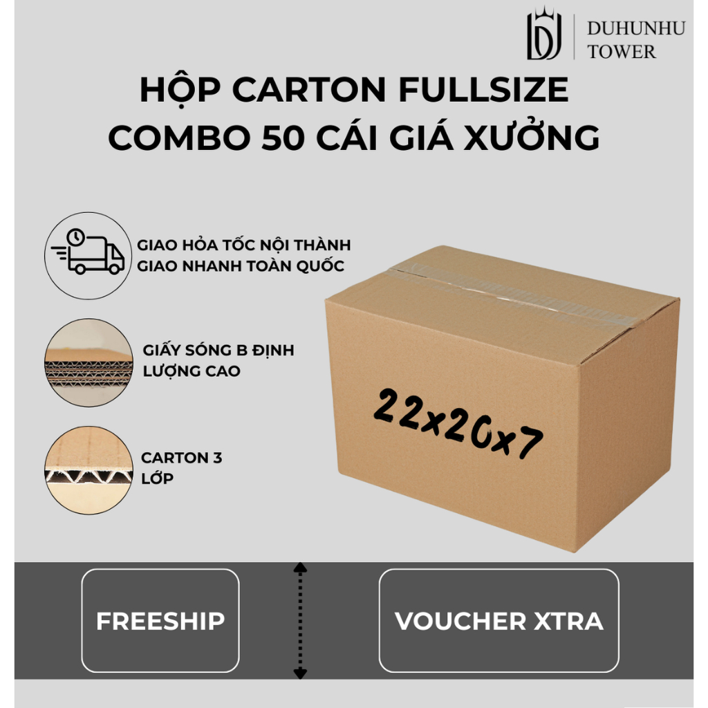 Combo 50 thùng carton 22x20x7 cao cấp giá xưởng, thùng carton ship cod giá rẻ