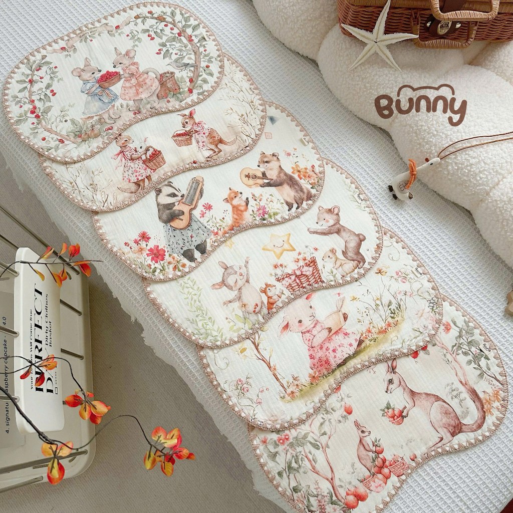 Gối lót đầu xô muslin hoạ tiết cổ tích cho bé, Gối lót đầu 10 lớp Bunny KidsWorld KT 22*38cm