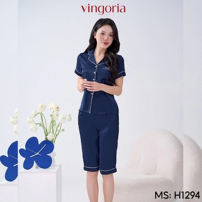 Bộ đồ ngủ Pijama mặc nhà lụa VINGO/VINGORIA tay ngắn xuân hè H1294