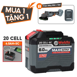   Tặng Đĩa Mài  Combo máy mài Workfix WF-AG7600CP P.in 20Cell 6Ah Motor mạnh mẽ tốc độ 0-7600 vòng phút 