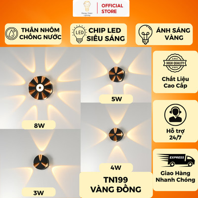 Đèn Tường Tròn TN199 Ánh Sáng Vàng Energy Green Lighting - Thân Nhôm Chống Nước - Chip Led Siêu Bền ,Sáng