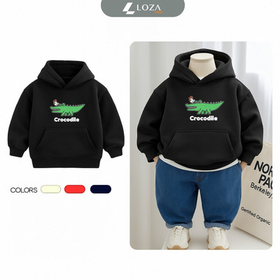 Áo nỉ hoodie màu đen cho bé trai in nhiều hình - Áo nỉ mũ trẻ em size từ 15-40kg  Loza Kids HN005