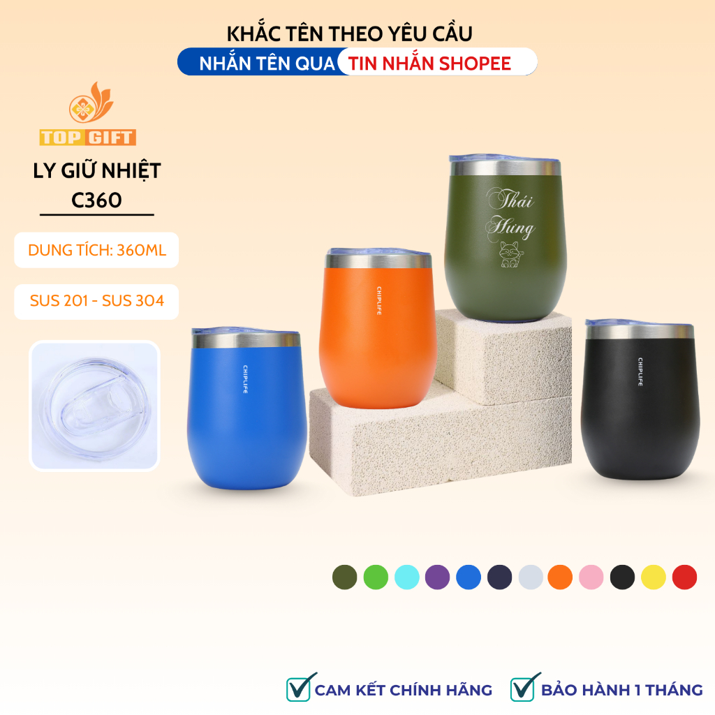 Cốc giữ nhiệt TopGifts C360 dung tích 360ml cute trẻ trung khắc tên theo yêu cầu